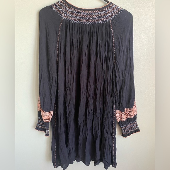 Free People Women’s Wind Willow Embroidered Bohemian Mini Dress Black  - Size L - Picture 9 of 16